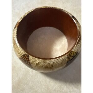 Vintage Chunky Woven Straw Wood/Resin Bangle Bracelet Geometric Earthy Brown
